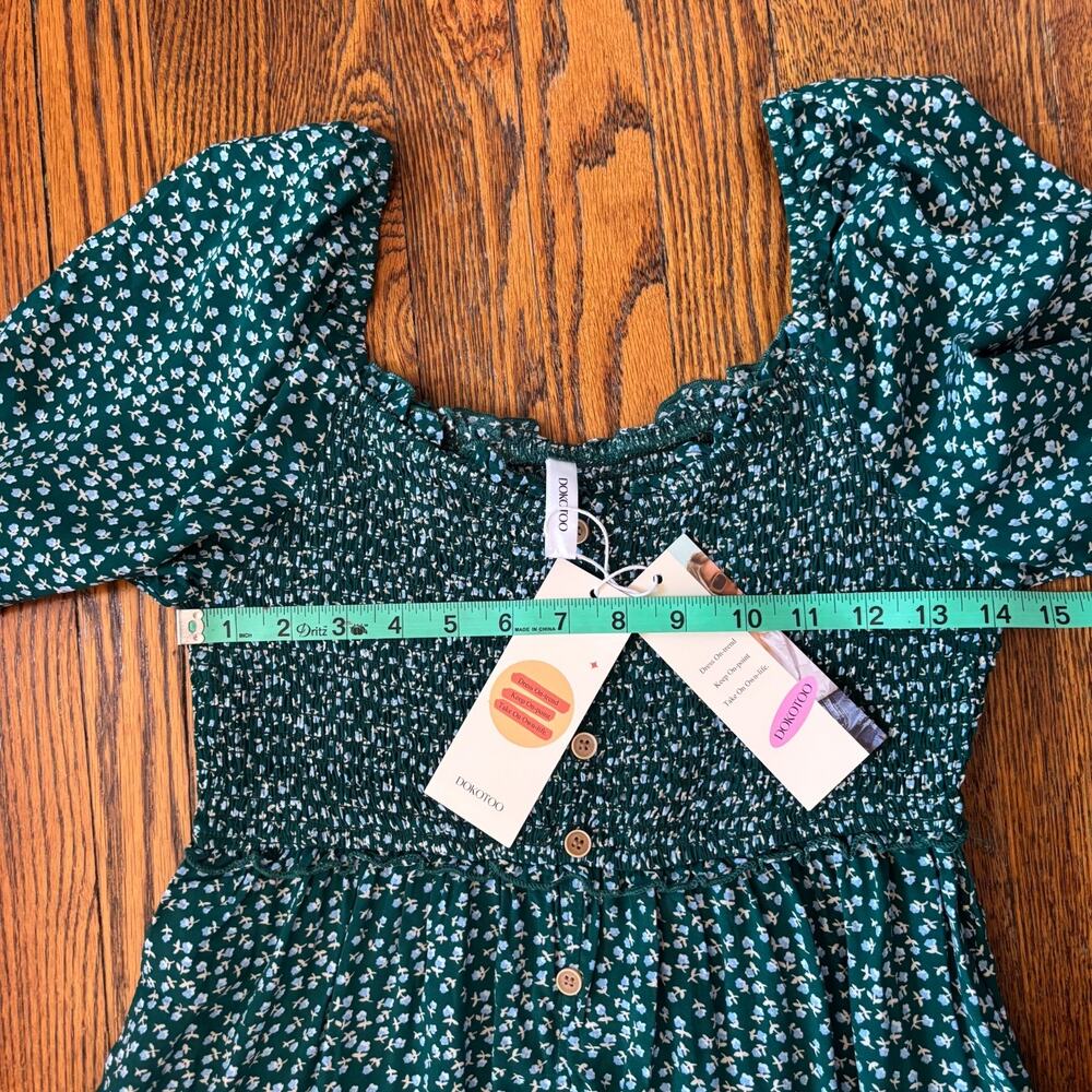 Modest Green Floral Smocked Cottagecore Maxi Dress Button Front NWT Size M - Picture 6 of 8